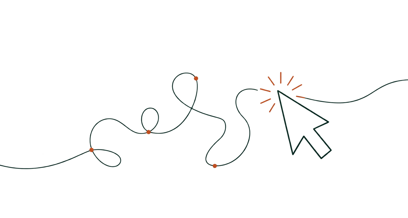 Hand-drawn line tracing a winding path to a cursor click