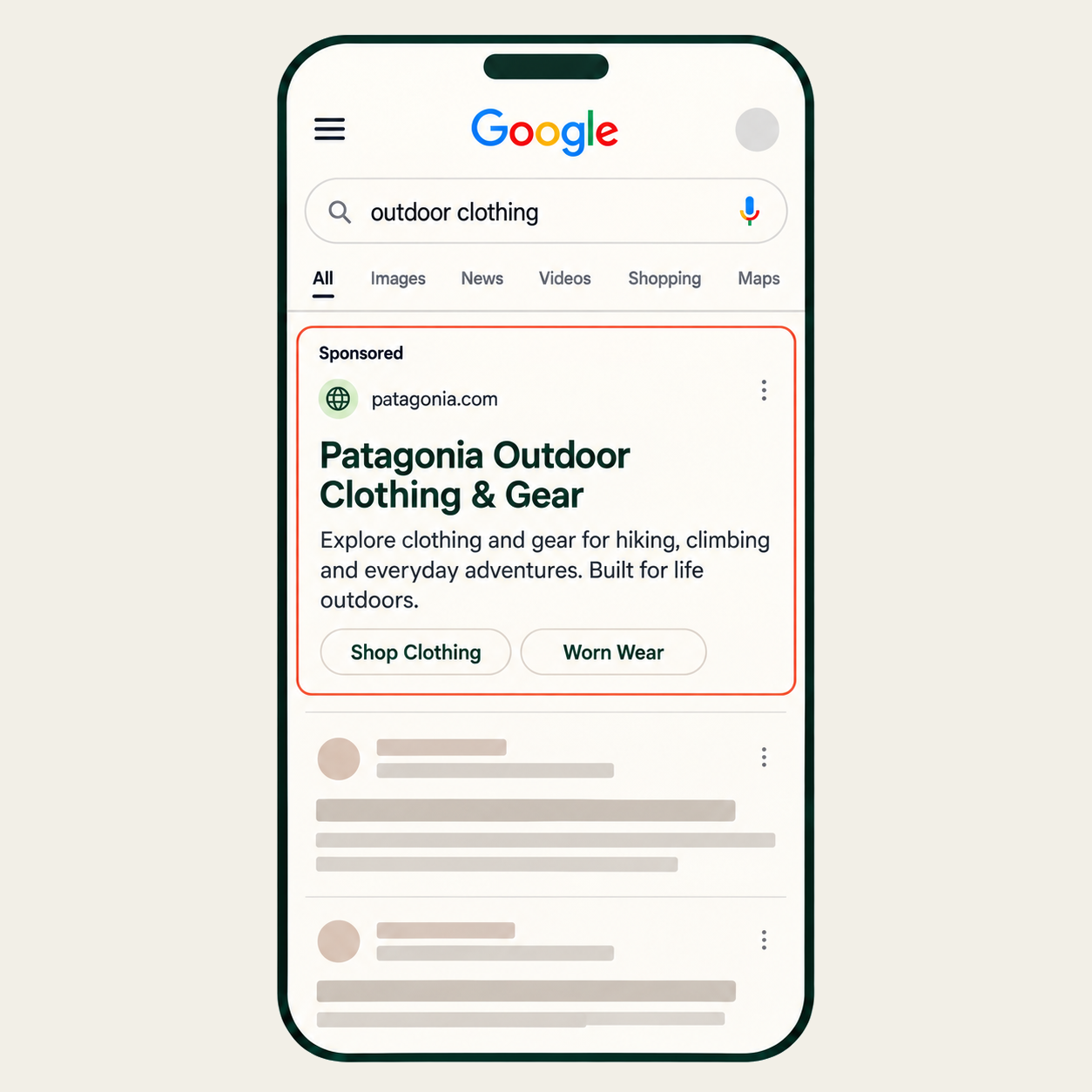 Illustration of a sponsored result in Google mobile search